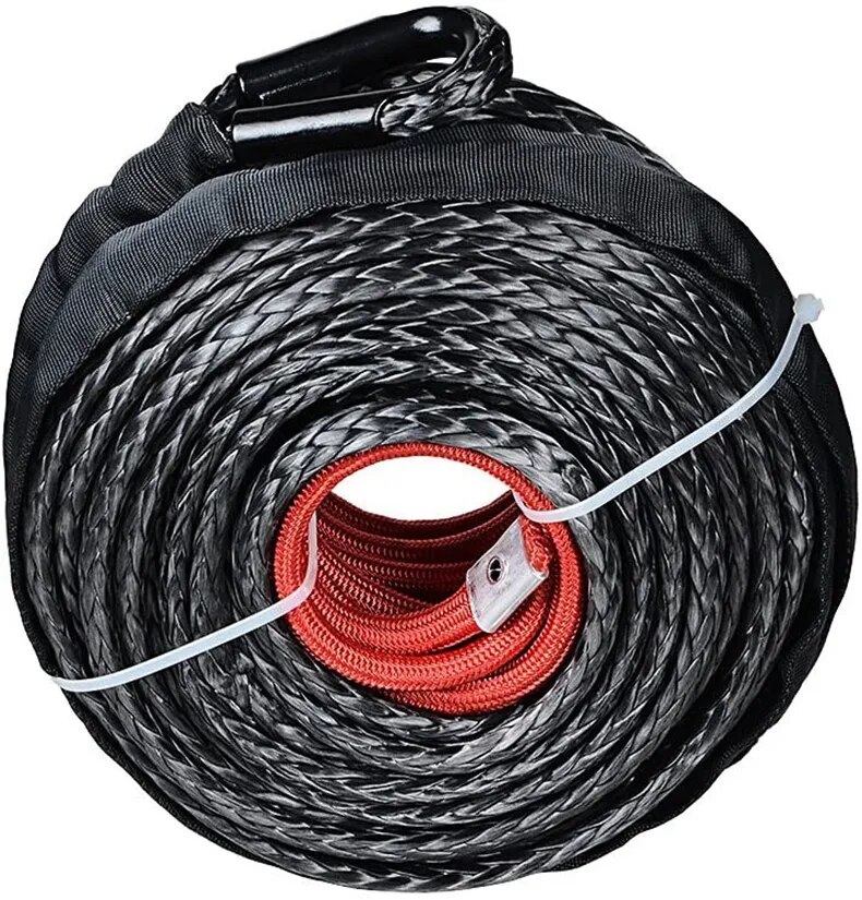 Gray Synthetic Tow Rope String Line Cable with Sheath - 29m/12000LBs for ATV UTV Off-Road Car Wash and Maintenance