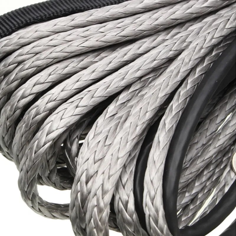Gray Synthetic Car Tow Rope 15m Winch Rope String Line Cable with Sheath for ATV, UTV, and Off-Road Use (7700LBs)