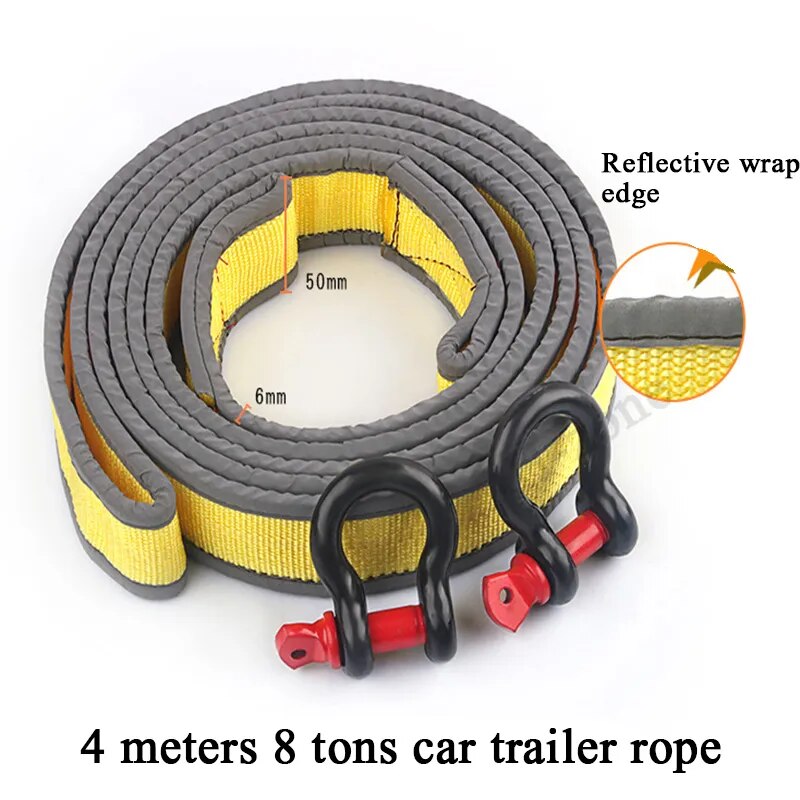 4m 8t Car Tow Rope for SUVs and Sedans with Reinforced Thickened Design and Night Reflective Pull Ring