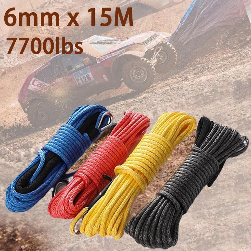 1/4''x50' Synthetic Tow Rope Cable for Trucks, Boats, and Emergency Use - 7700lbs Towing Capacity - ATV UTV Outdoor Accessories