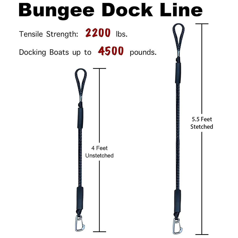 Boat Tow Rope Bungee Dock Lines for Kayaks, Watercraft, SeaDoo, Jet Ski, Pontoon, Canoe, Power Boats, and Mooring Rope Accessories