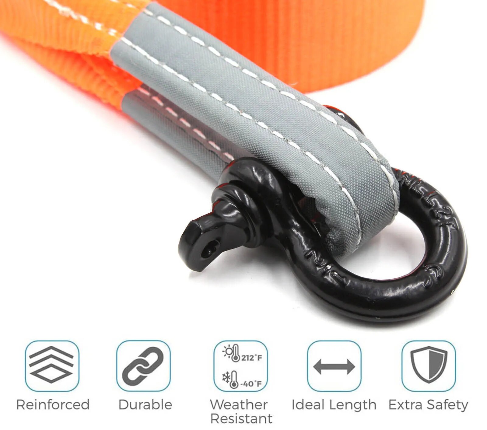 Car Tow Rope Recovery Kit with D Ring Shackles and Reinforced Loop: Heavy-Duty Emergency Off-Road Towing Solution with Gloves and Storage Bag