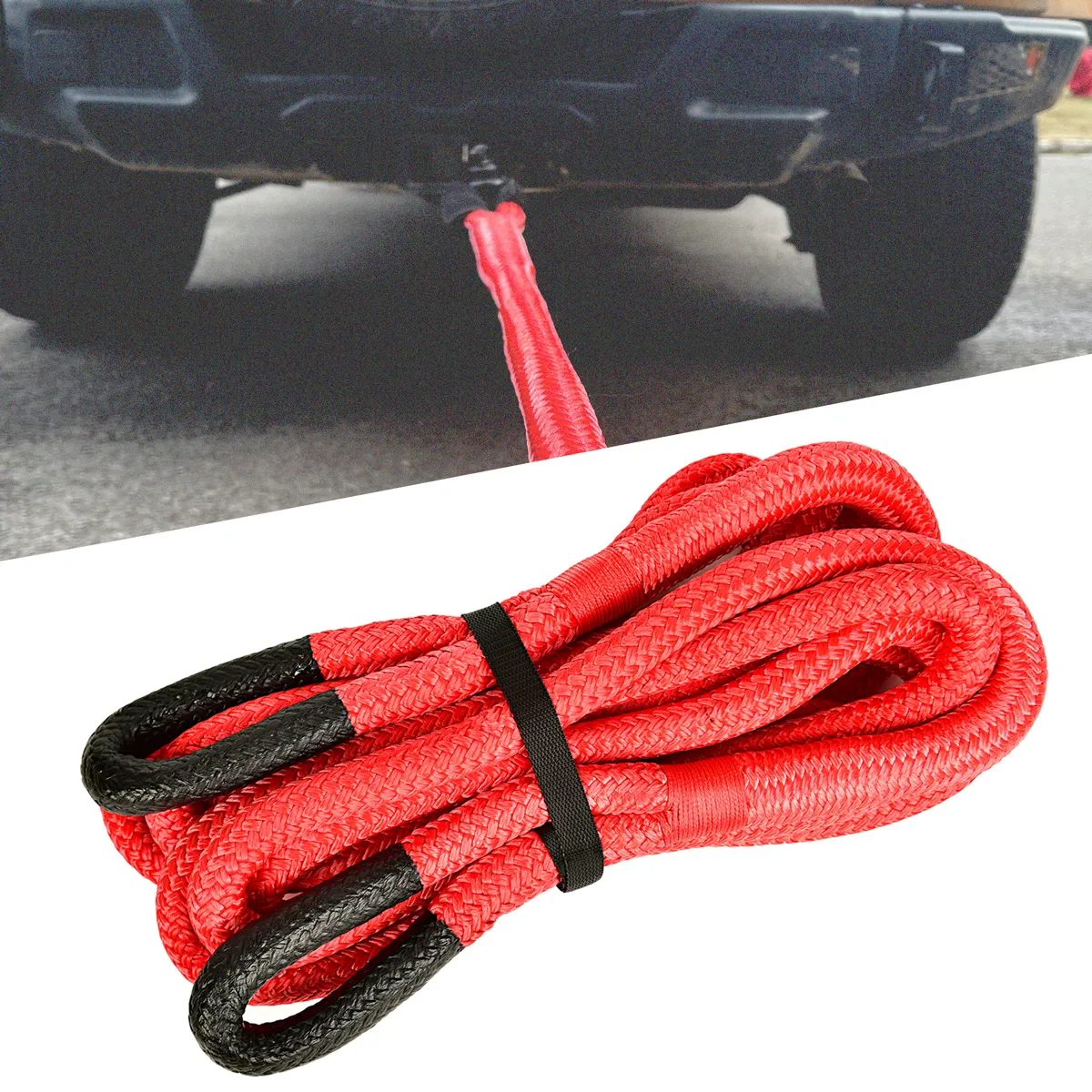 Car Tow Rope 22mm x 6m Nylon Kinetic Recovery Rope with 12,000kg/26,400lb Breaking Strength for ATV, UTV, and Truck